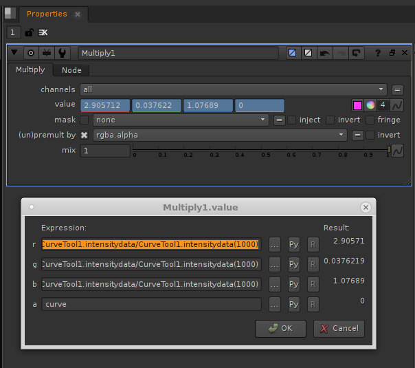 CurveTool Intensity Data Expression